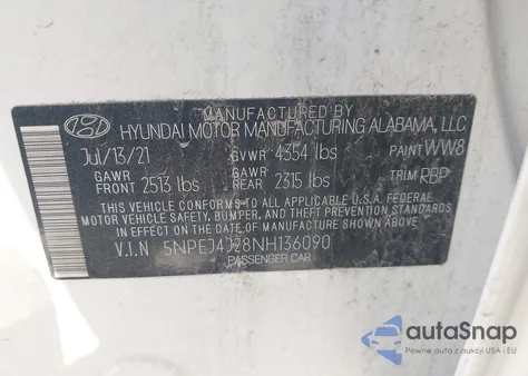 2022 Hyundai Sonata Sel Plus из США, поврежденный, VIN 5NPEJ4J28NH136090